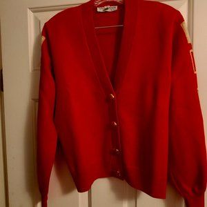 Vintage St John Red Knit Cardigan Sweater  Size P